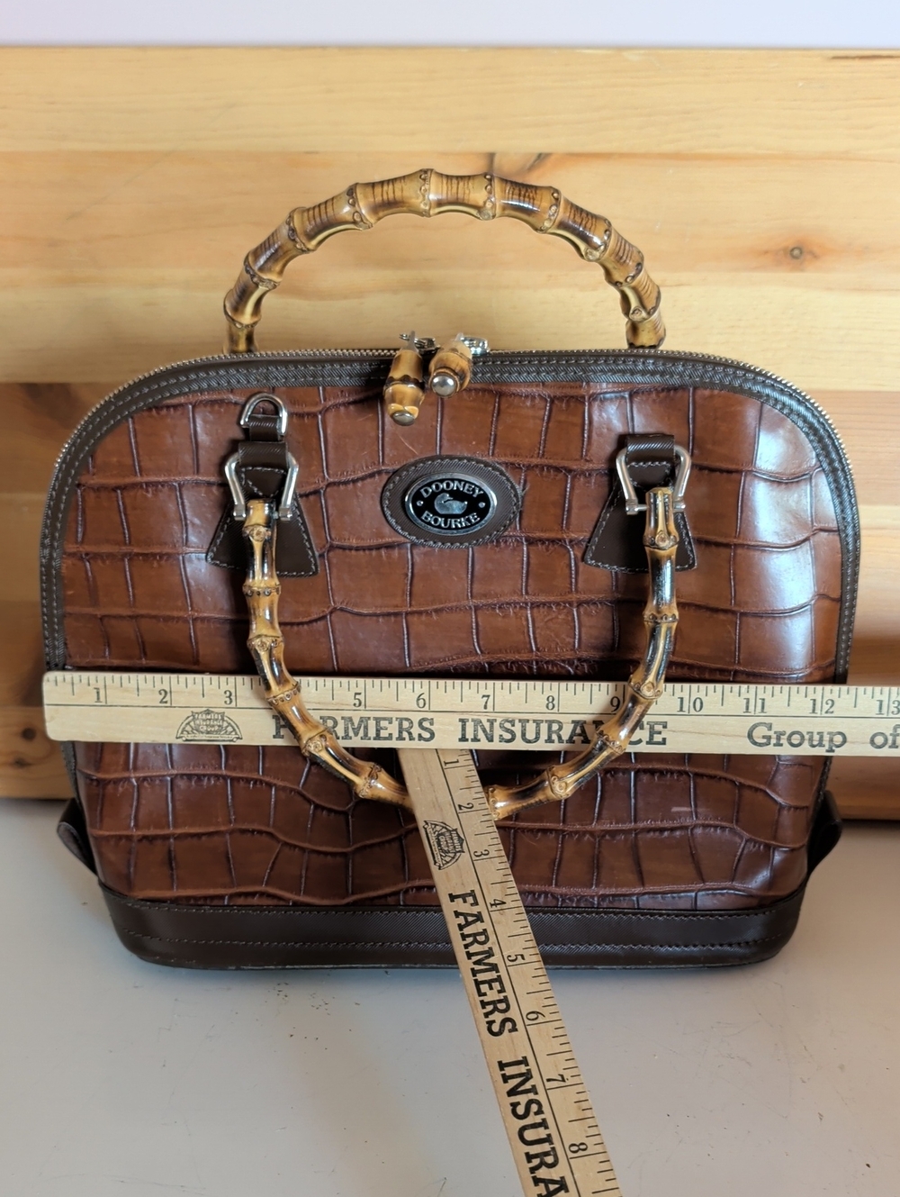 Dooney & Bourke Brown Croc-Embossed Satchel with Bamboo Handles.๐ - Picture 15 of 16
